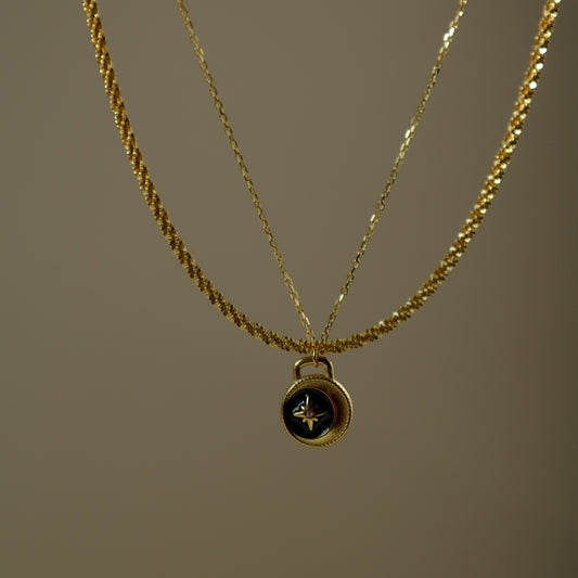 Black star padlock necklace